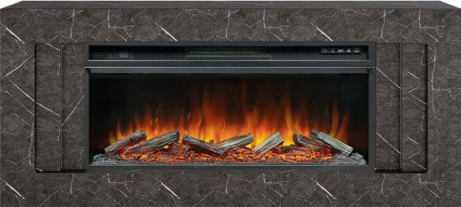 Каминокомплект Line 42 SFT Stone Touch - Серый мрамор с очагом Vision 42 LOG LED в Челябинске