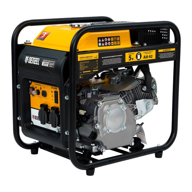 Генератор инверторный GT-2500iF, 2.5 кВт, 230 В, бак 5 л, открытый корпус, ручной старт Denzel в Челябинске