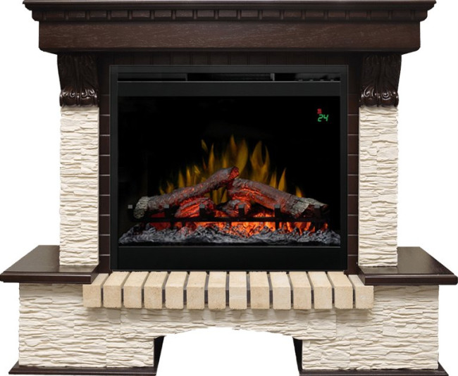 Каминокомплект Pierre Luxe угловой - Темный дуб / Сланец мелкий с очагом Symphony 26'' DF2624L-INT в Челябинске