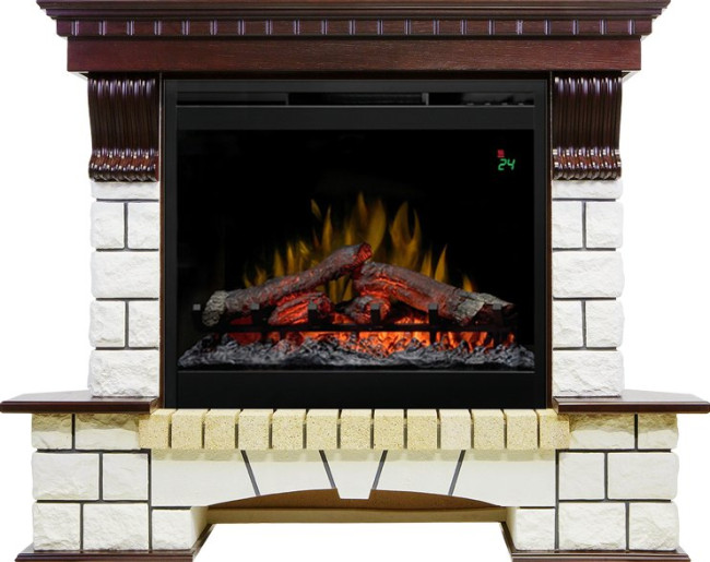 Каминокомплект Pierre Luxe угловой - Темный дуб / Белый с очагом Symphony 26'' DF2624L-INT в Челябинске