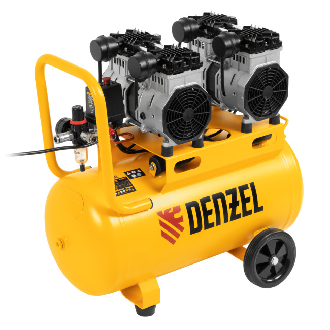 Компрессор безмасляный, малошумный DLS 2200/50, 2200 Вт, 2x1100, 50 л, 380 л/мин Denzel в Челябинске