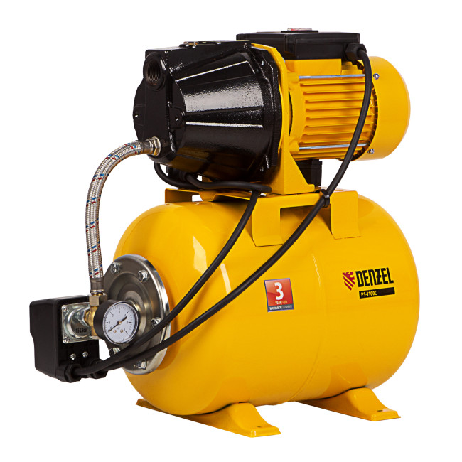 Насосная станция PS1100С, 1100 Вт, 4500 л/ч, ресивер 24 л, подъем 46 м, чугун Denzel в Челябинске