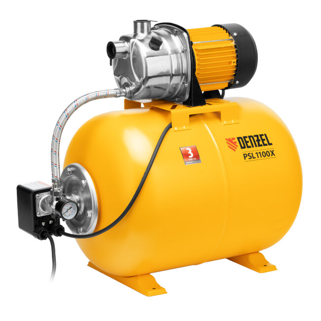 Насосная станция PSL1100X, 1100 Вт, 3600 л/ч, ресивер 50 л, подъем 45 м, нержавейка Denzel в Челябинске